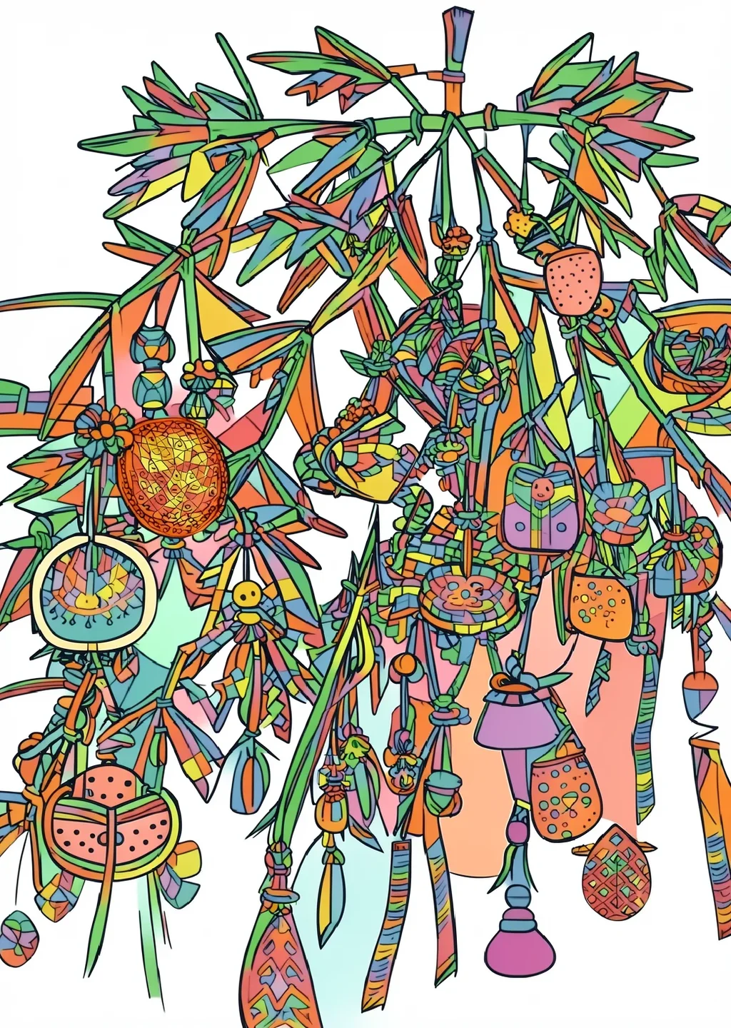 七夕飾りの塗り絵（こまかい）の見本